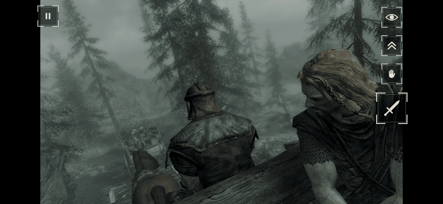 Skyrim's opening cart scene running on iPhone with native touch controls